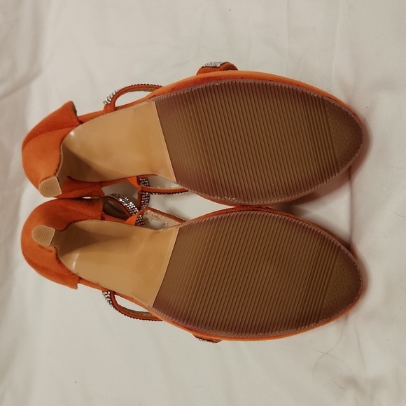 New! Orange rhinestone stiletto heels shoes high platform strappy party dress - Picture 6 of 16